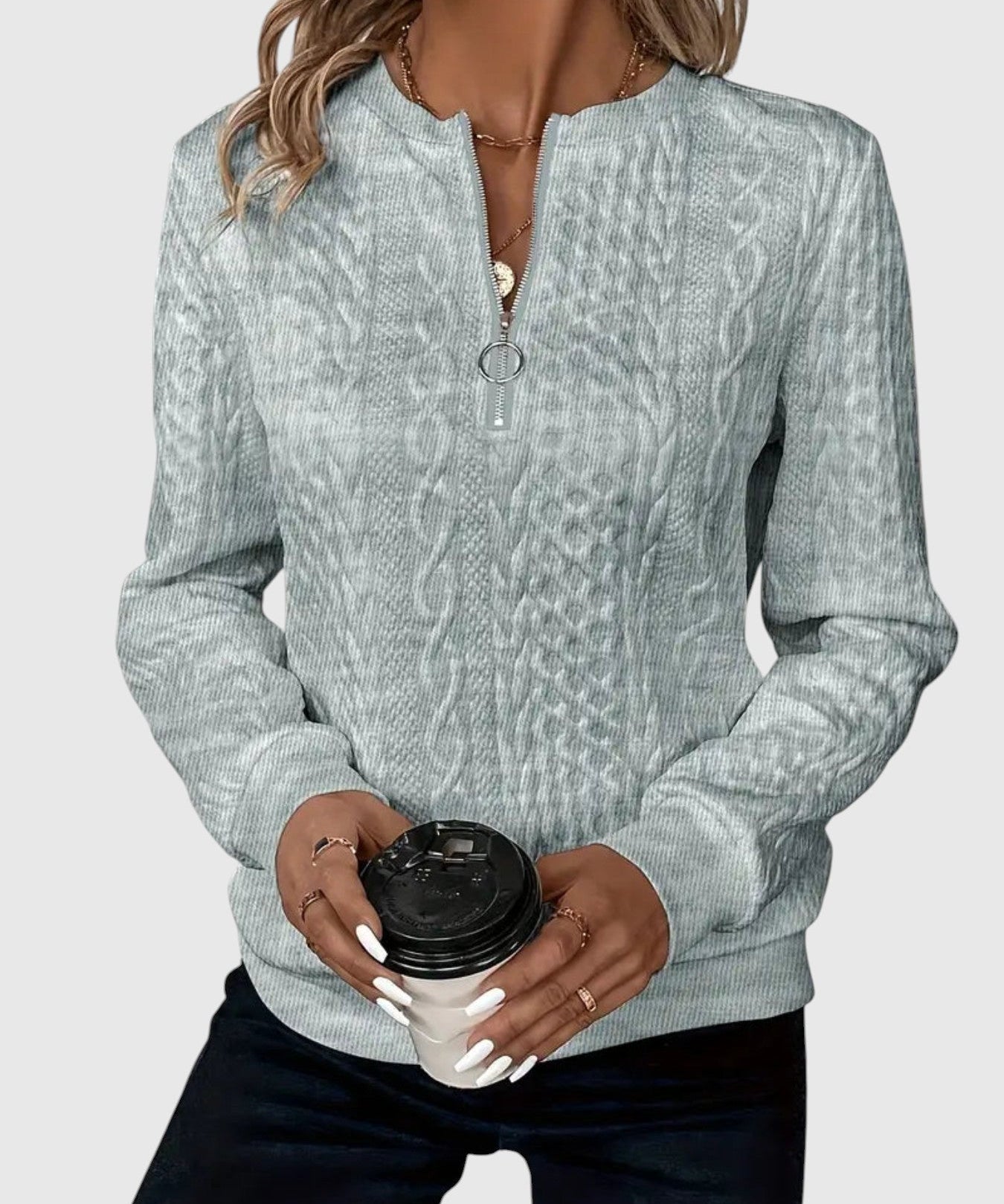 Amalie - Kötött pulóver cipzáras dizájnnal