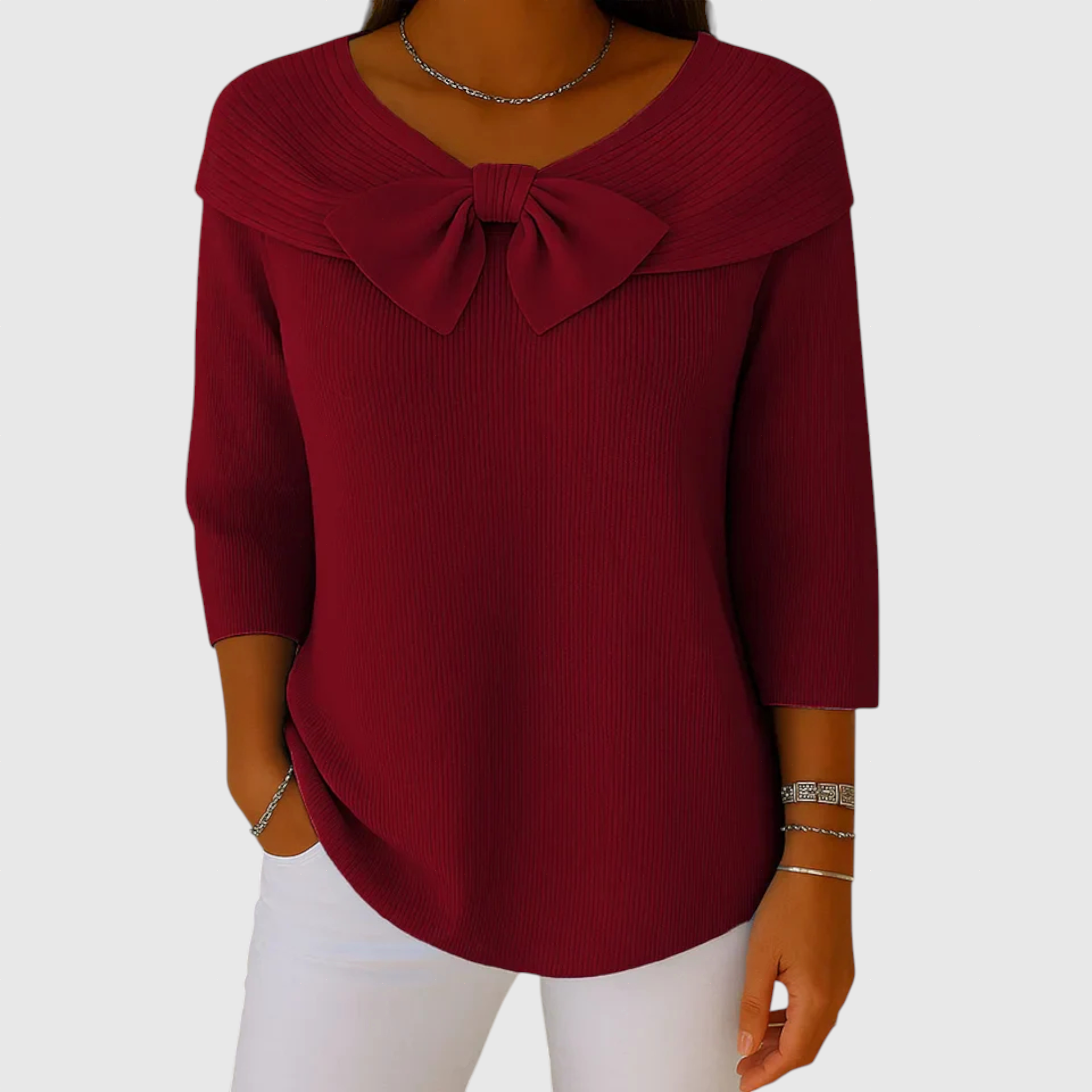 Serenna – Női pulóver masnival és kerek nyakkivágással