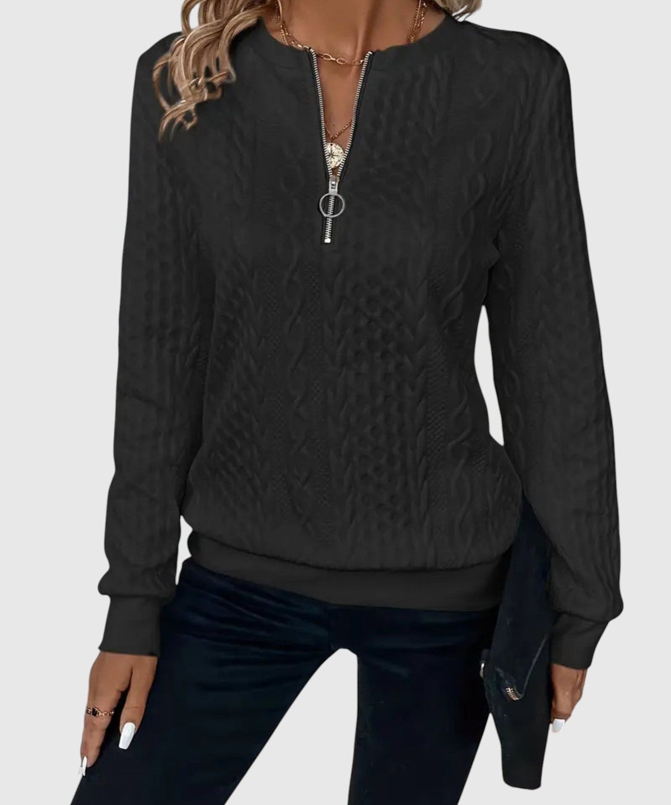 Amalie - Kötött pulóver cipzáras dizájnnal