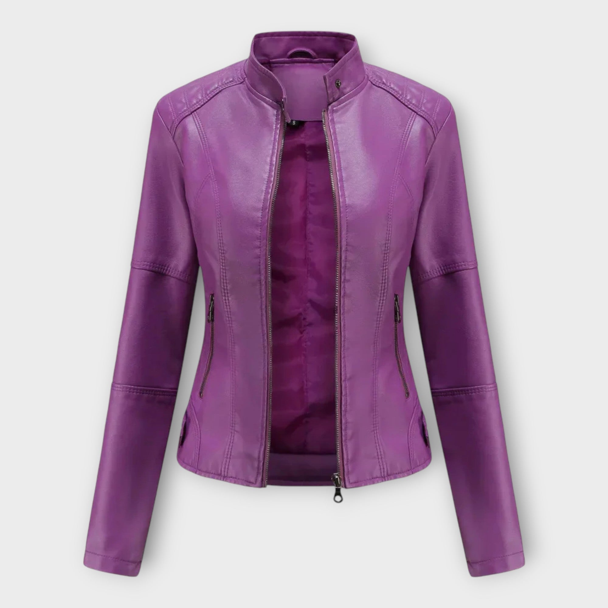 Modern Rövid Bőrkabát Cipzárral