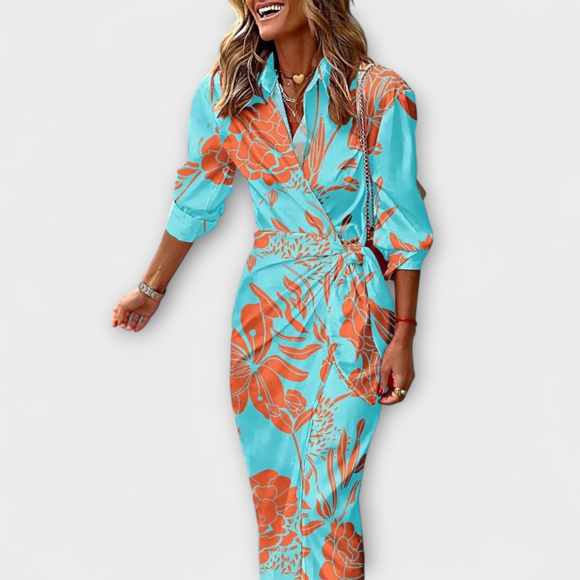 Klarisa | Csíkos midi ruha elegáns