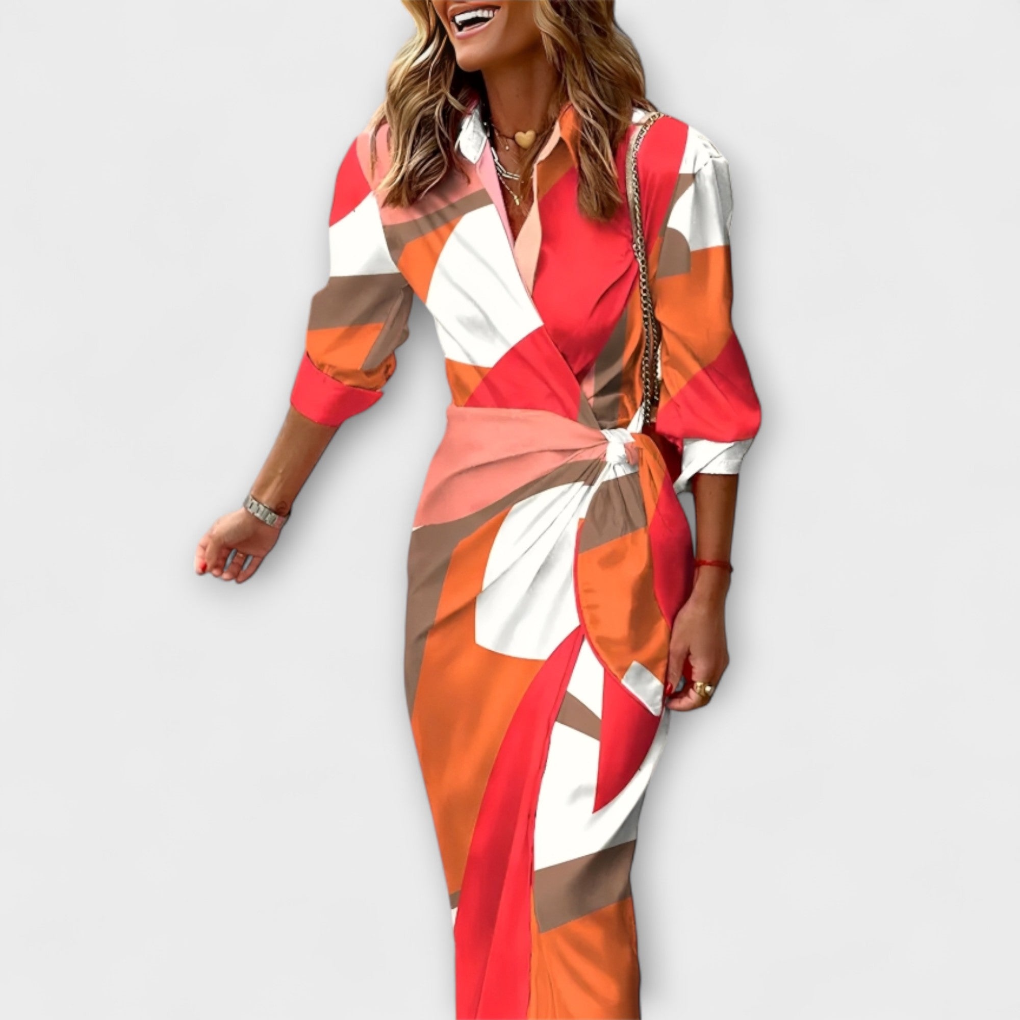 Klarisa | Csíkos midi ruha elegáns